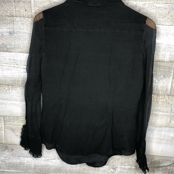 Coldwater Creek black 100% silk ruffle front button up career office top - Picture 2 of 4